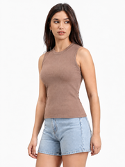 Girls’ Beige Ribbed Sleeveless Top