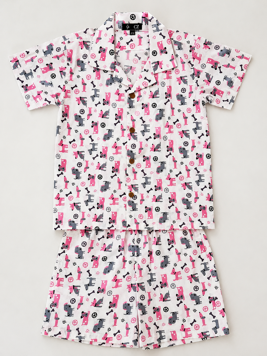 Kids’ Cute Puppy Print Shirt & Shorts Co-Ord Set