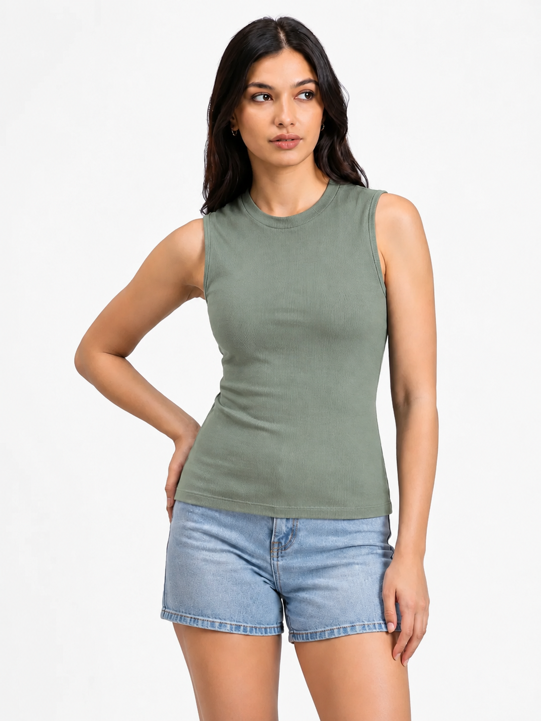 Girls’ Sage Green Ribbed Sleeveless Top