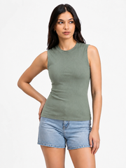 Girls’ Sage Green Ribbed Sleeveless Top