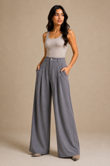 Women’s Korean Wide-Leg Pleated Pants – Grey