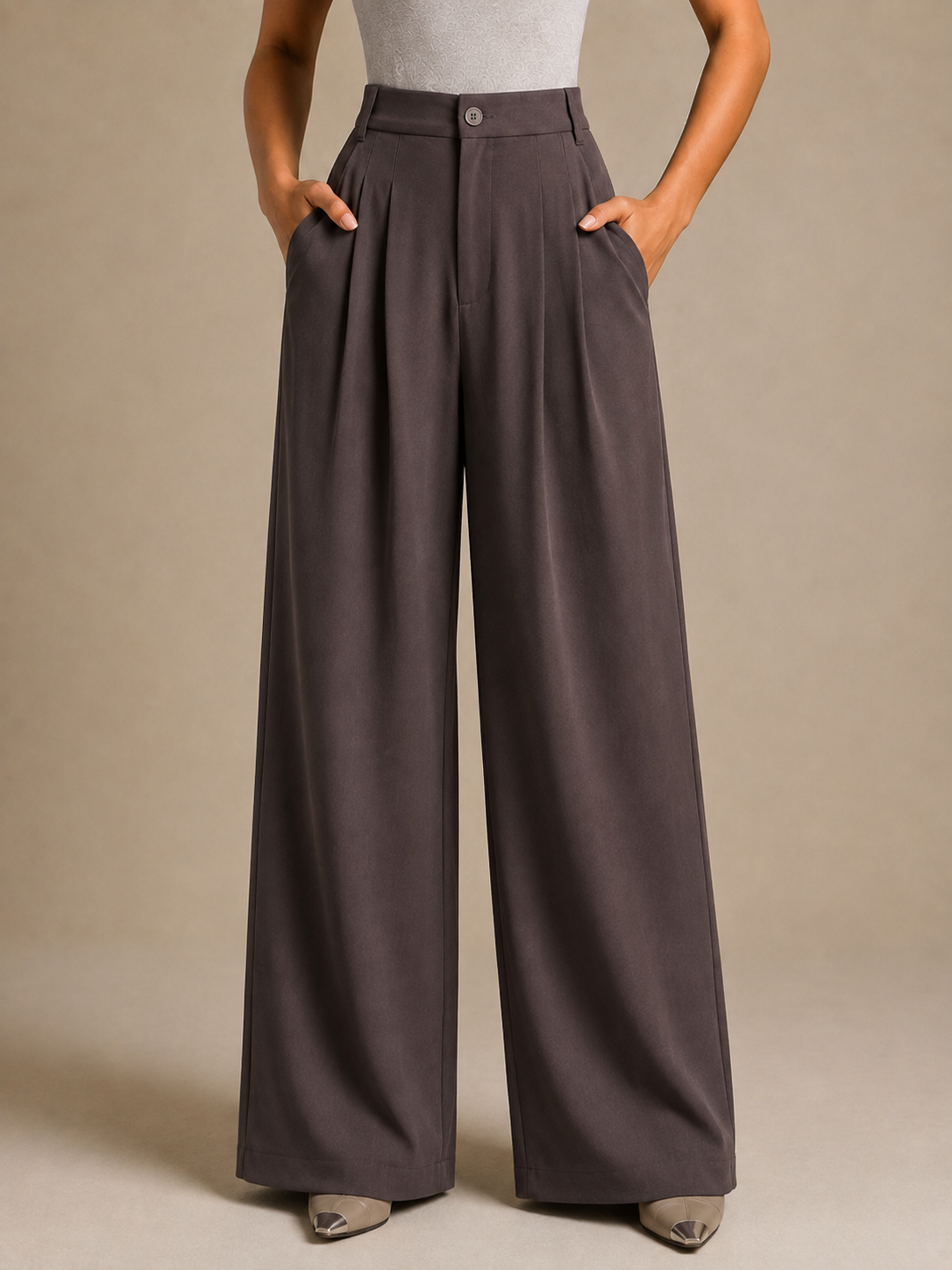 Women’s Korean Linen Wide-Leg Pants – Dark Mocha Brown