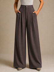 Women’s Korean Linen Wide-Leg Pants – Dark Mocha Brown