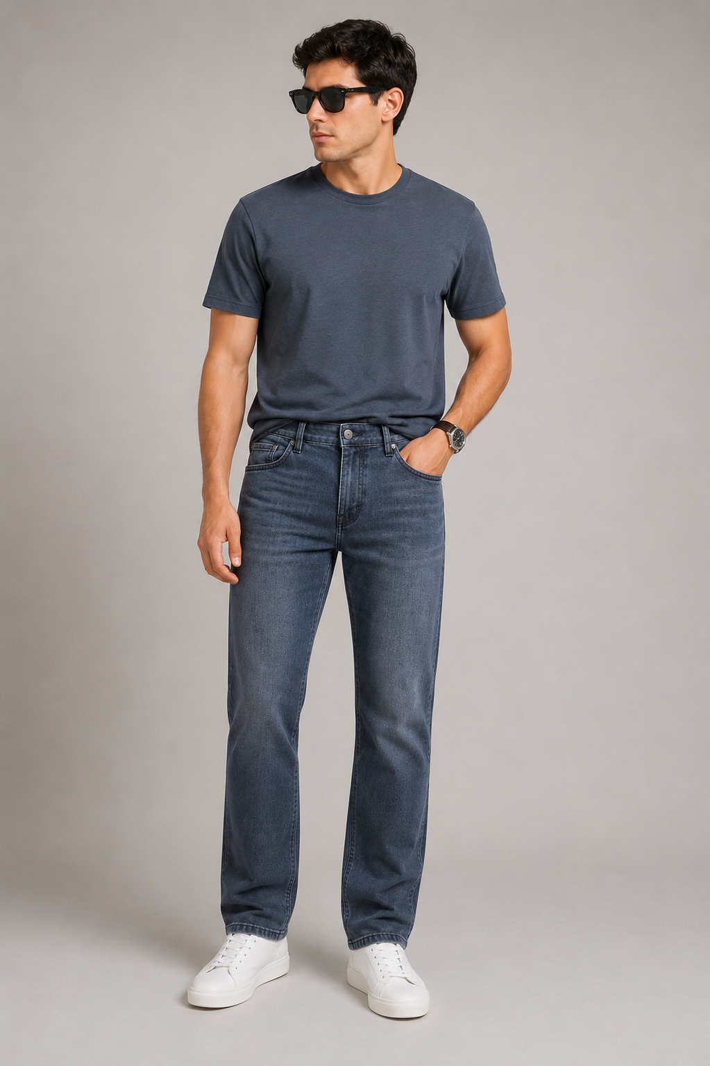 Classic Straight-Leg Stretch Jeans - Dark Grey