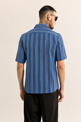 Men's Premium Blue Vertical Stripe Cuban Collar Shirt